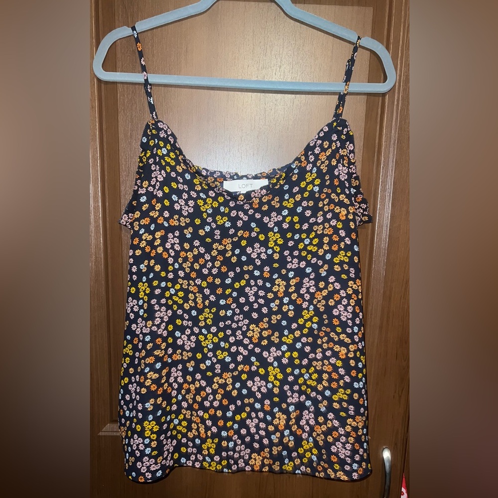 Loft Navy Blue Flowery Tank